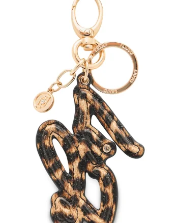 Breloc cu logo cu animal print, Auriu/Maro
