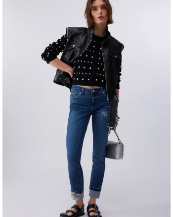 Blugi skinny cu strasuri, Bleumarin