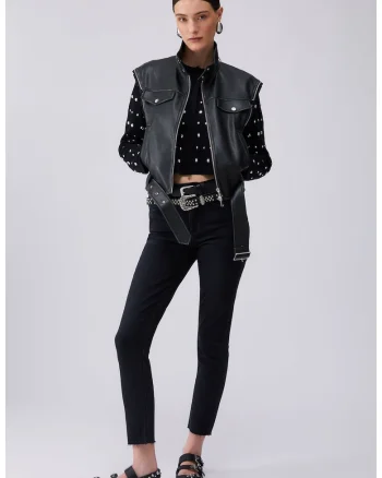 Blugi skinny cu talie inalta, Negru