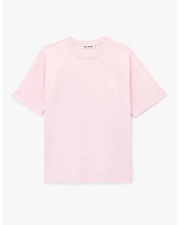 Tricou din bumbac cu decolteu la baza gatului, Alb/Roz pastel