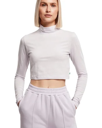 Bluza din amestec de bumbac organic cu guler inalt, Lila pal