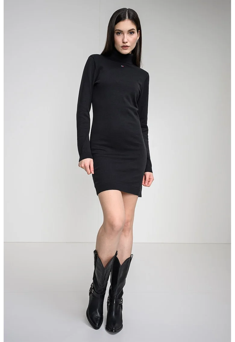 Rochie cambrata tricotata fin, Negru