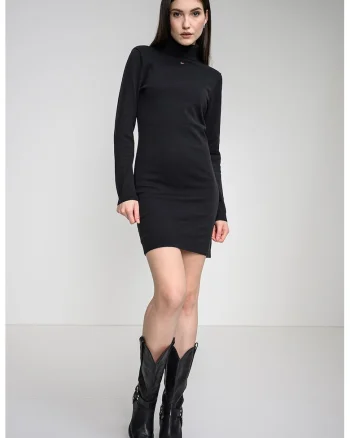 Rochie cambrata tricotata fin, Negru