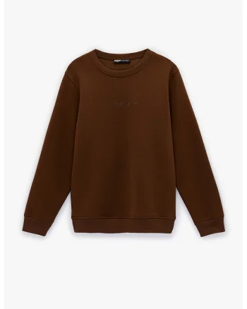 Bluza regular fit de trening cu decolteu la baza gatului, Maro inchis
