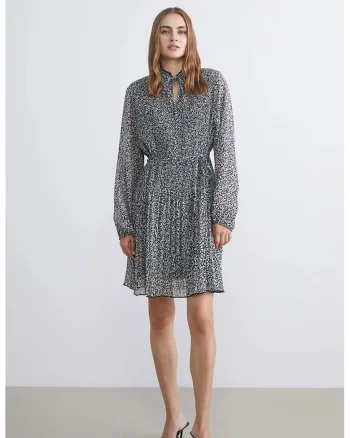Rochie vaporoasa cu model si talie ajustabila, Alb/Negru