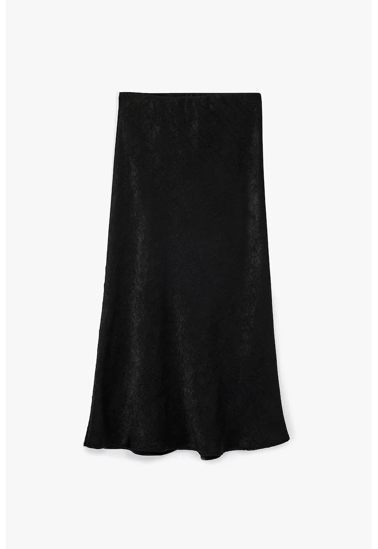 Fusta midi cu aspect de satin, Negru