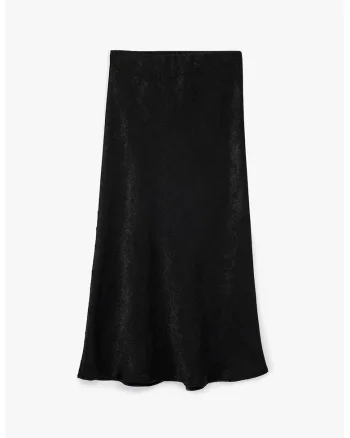 Fusta midi cu aspect de satin, Negru