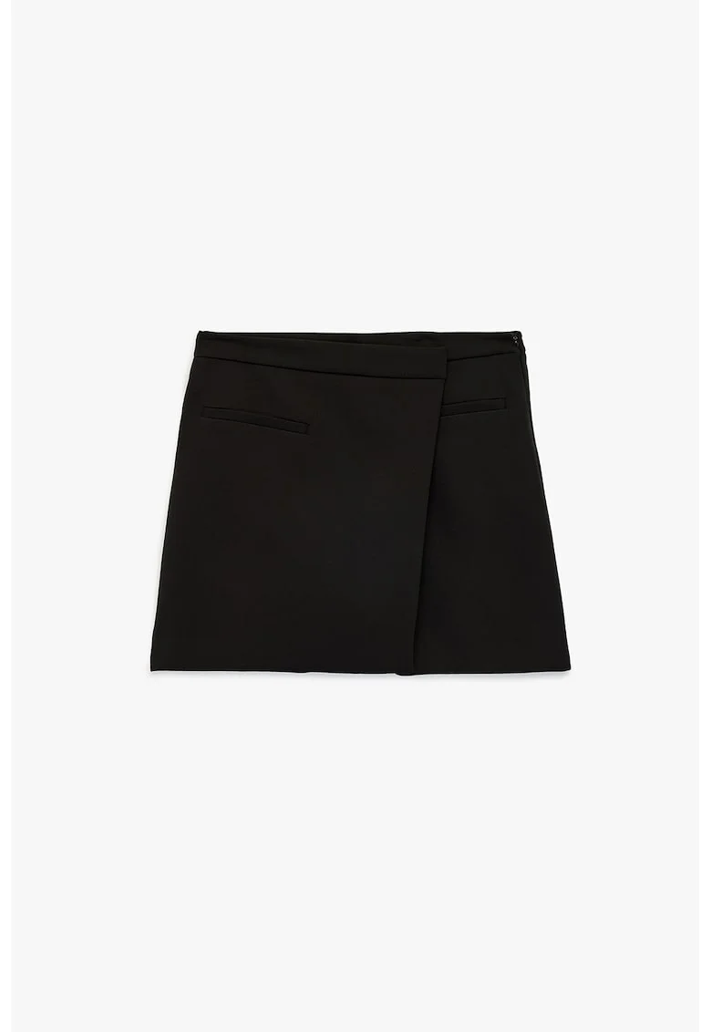 Fusta-pantalon mini regular fit cu fermoar, Negru