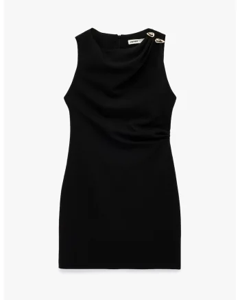 Rochie mini fara maneci cu drapaj frontal, Negru