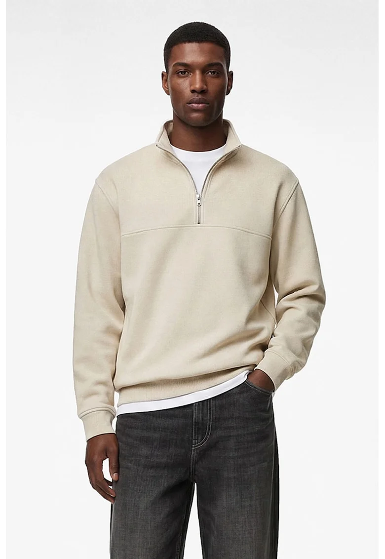 Bluza de trening cu fenta cu fermoar, Crem