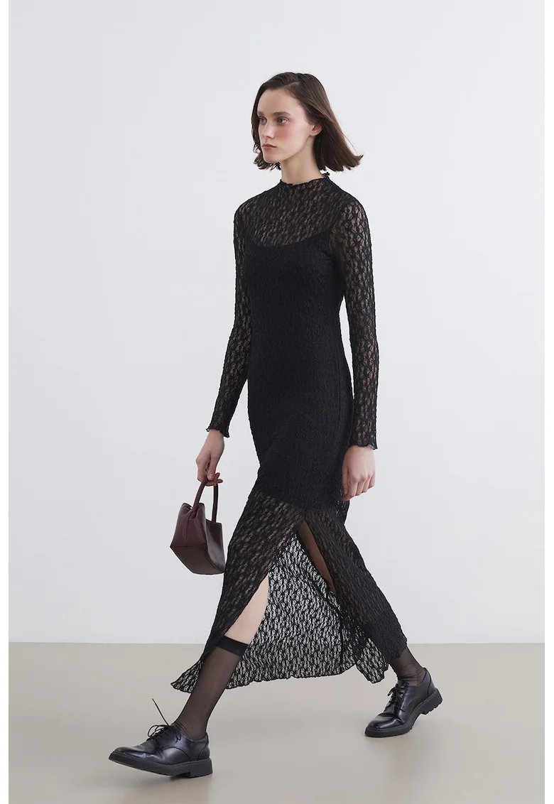 Rochie semitransparenta cu slit lateral, Negru