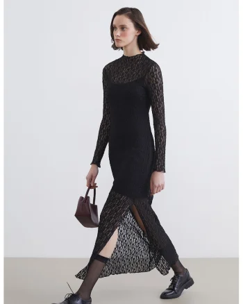 Rochie semitransparenta cu slit lateral, Negru