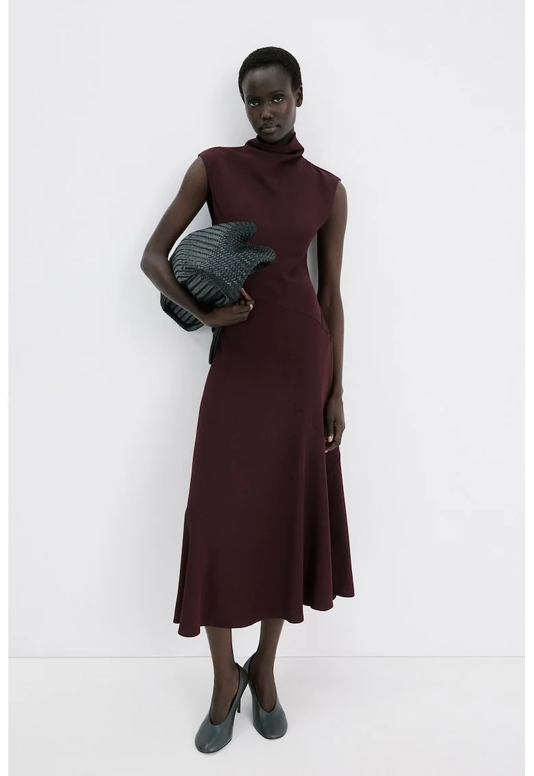 Rochie midi cu croiala pe bie, Visiniu