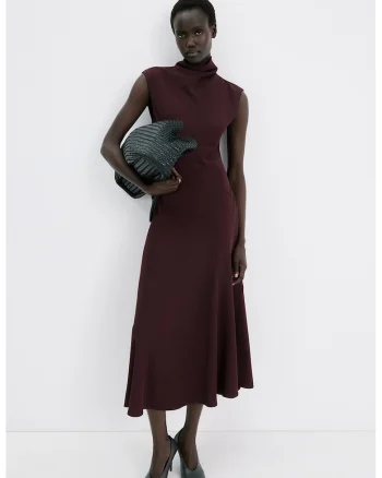 Rochie midi cu croiala pe bie, Visiniu