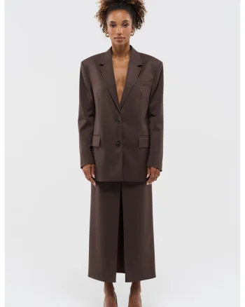 Sacou oversized din lana virgina cu nasturi, Maro