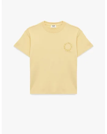 Tricou de bumbac cu imprieu text pe spate, Galben pal