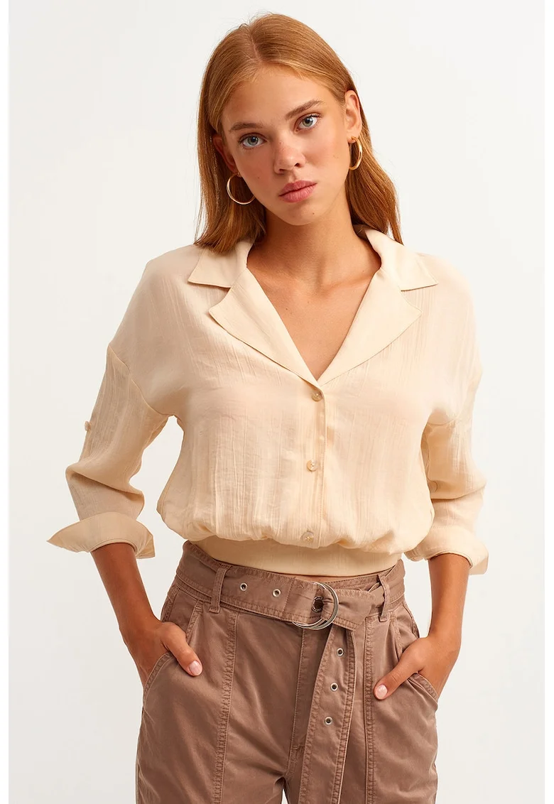 Bluza crop cu guler drapat, Bej deschis