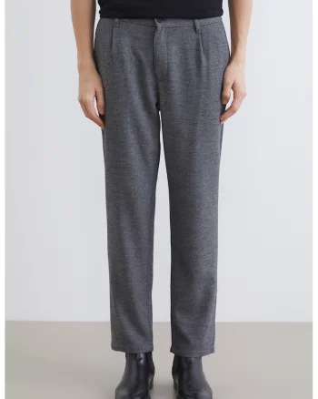 Pantaloni drepti din amestec de lana, Gri inchis