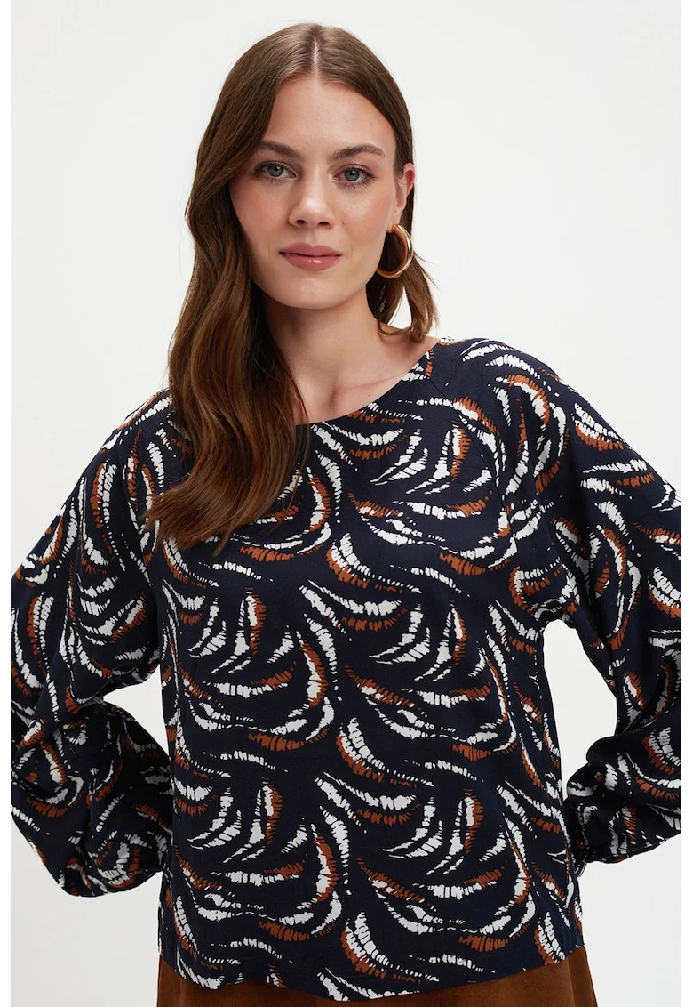 Bluza vaporoasa cu maneci raglan, Albastru ultramarin/Alb optic/Caramel