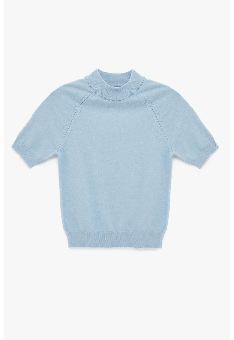 Pulover tricotat cu maneci scurte, Albastru pastel