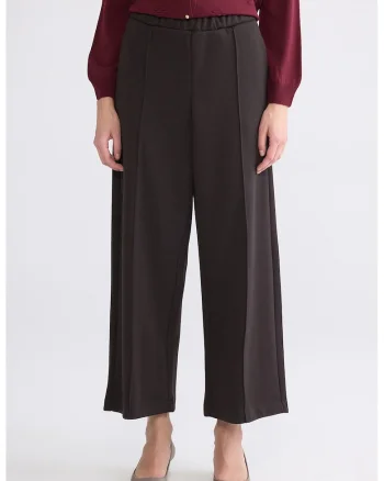 Pantaloni crop cu talie elastica, Maro inchis