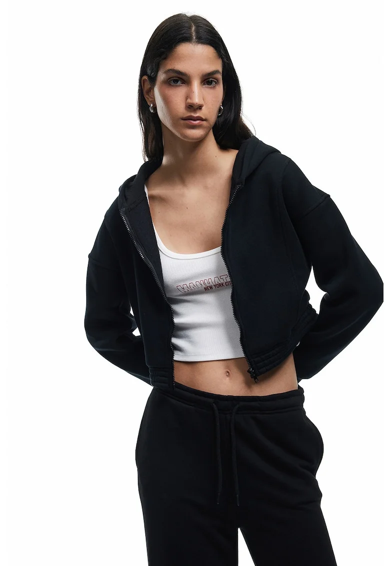 Hanorac crop din amestec de bumbac, Negru