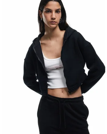 Hanorac crop din amestec de bumbac, Negru