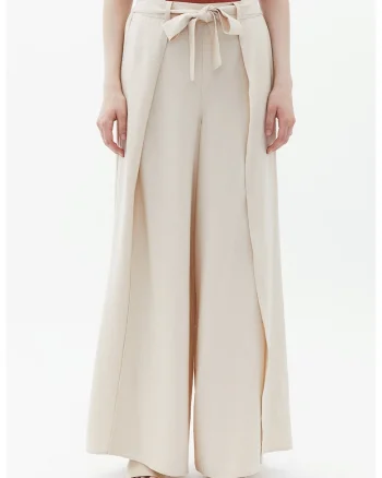 Pantaloni cu croiala ampla si slituri laterale, Bej deschis