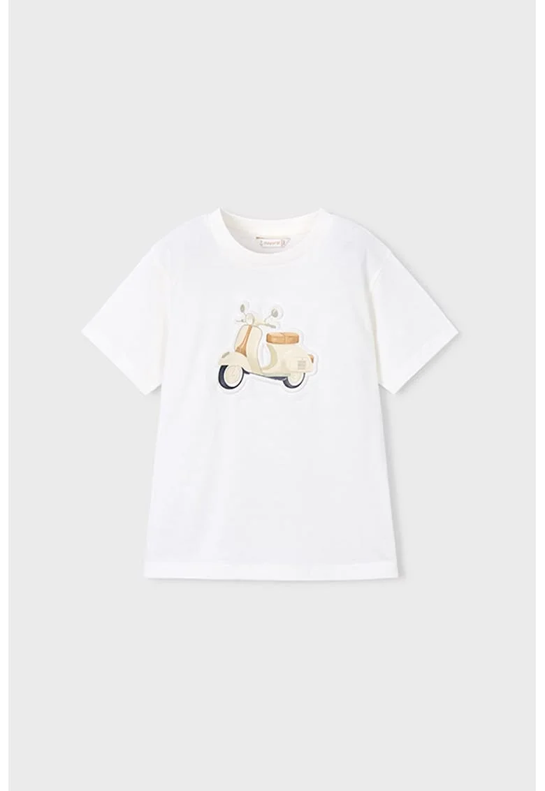 Tricou de bumbac cu decolteu la baza gatului, Alb optic