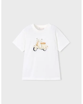 Tricou de bumbac cu decolteu la baza gatului, Alb optic