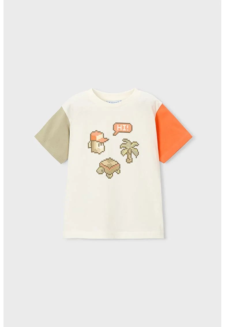 Tricou cu imprimeu grafic, Alb/Portocaliu