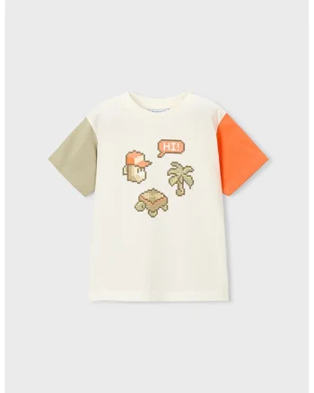 Tricou cu imprimeu grafic, Alb/Portocaliu