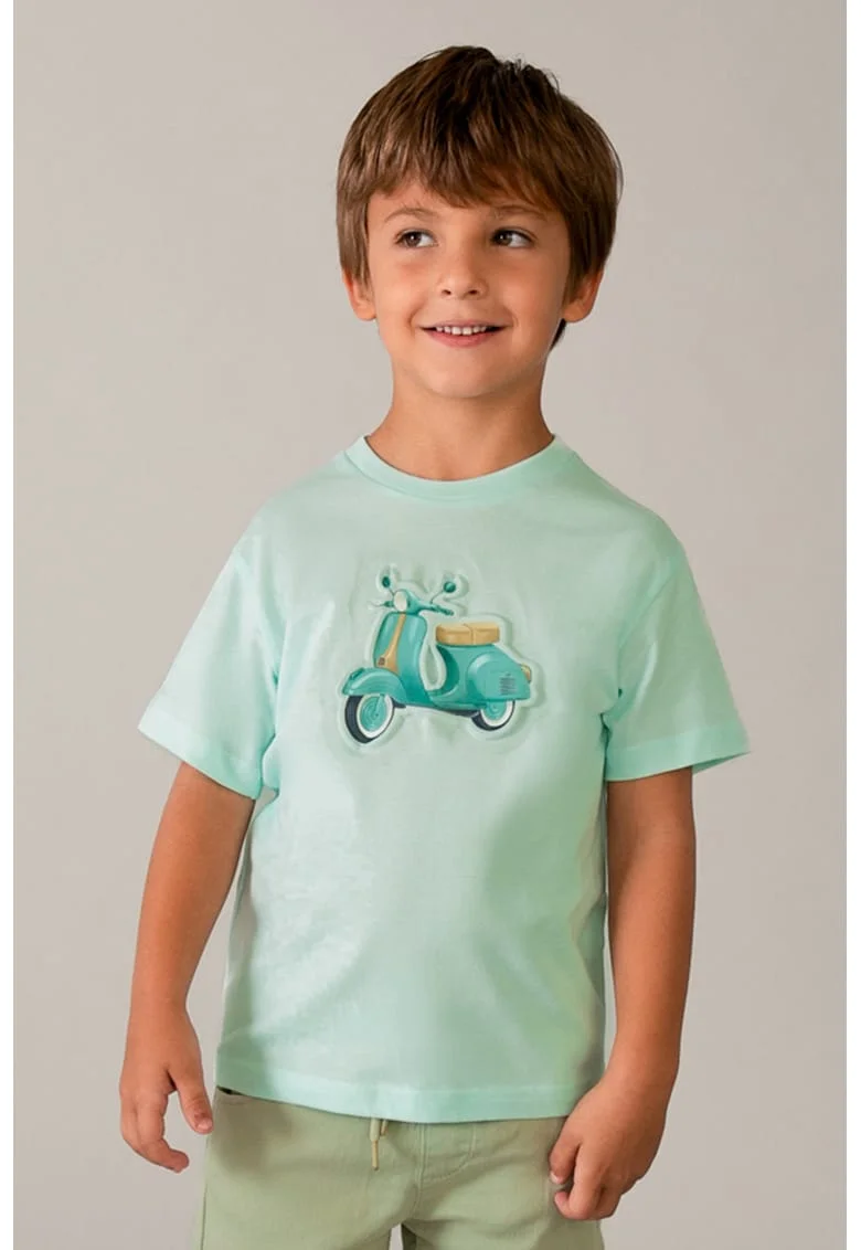 Tricou de bumbac cu decolteu la baza gatului, Verde deschis