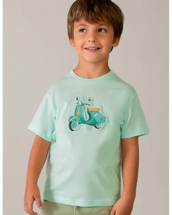 Tricou de bumbac cu decolteu la baza gatului, Verde deschis