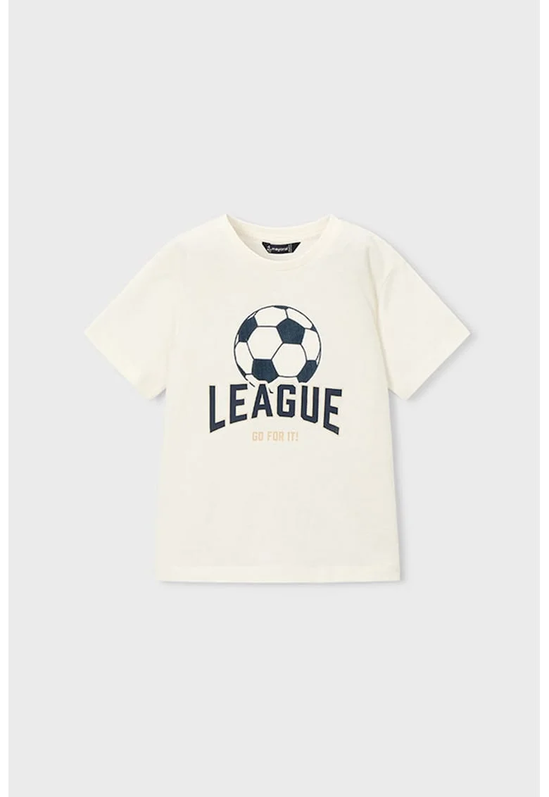 Tricou cu imprimeu si decolteu la baza gatului pentru fotbal, Alb murdar/Bleumarin
