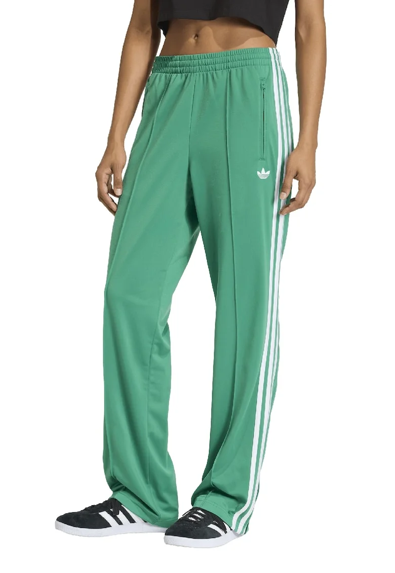 Pantaloni de trening cu talie medie si terminatii cu fermoar, Alb/Verde