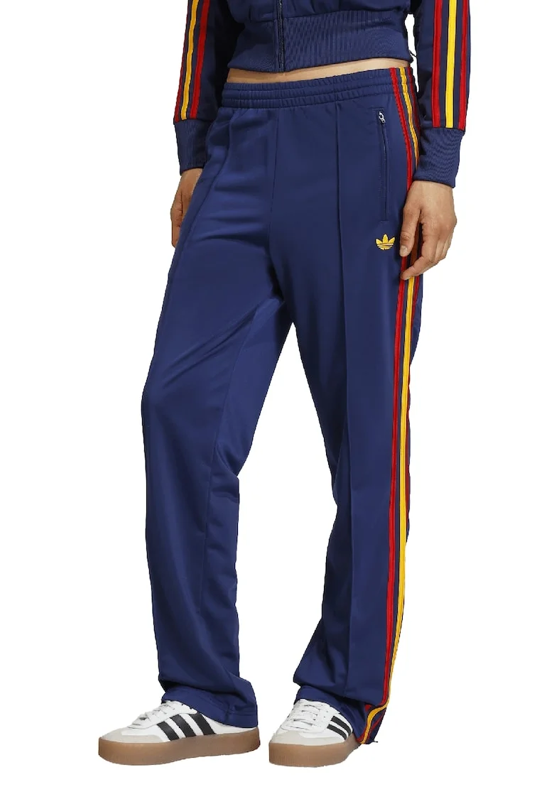 Pantaloni de trening cu talie medie si terminatii cu fermoar, Rosu/Galben/Bleumarin