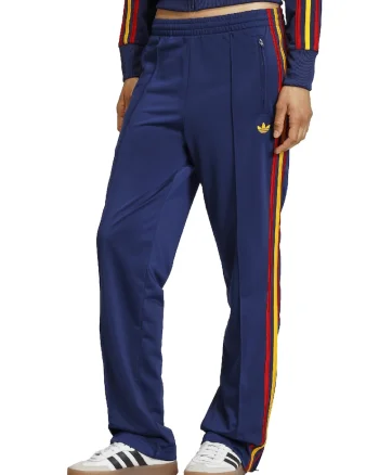 Pantaloni de trening cu talie medie si terminatii cu fermoar, Rosu/Galben/Bleumarin
