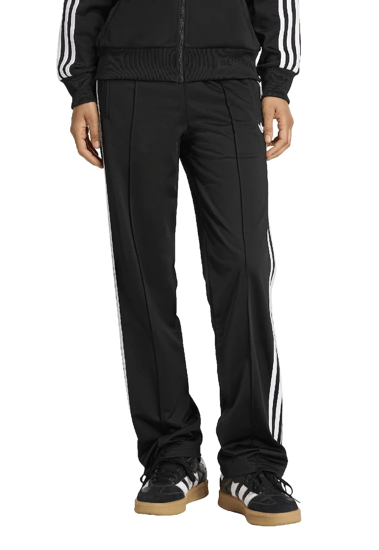 Pantaloni de trening cu talie medie si terminatii cu fermoar, Alb/Negru