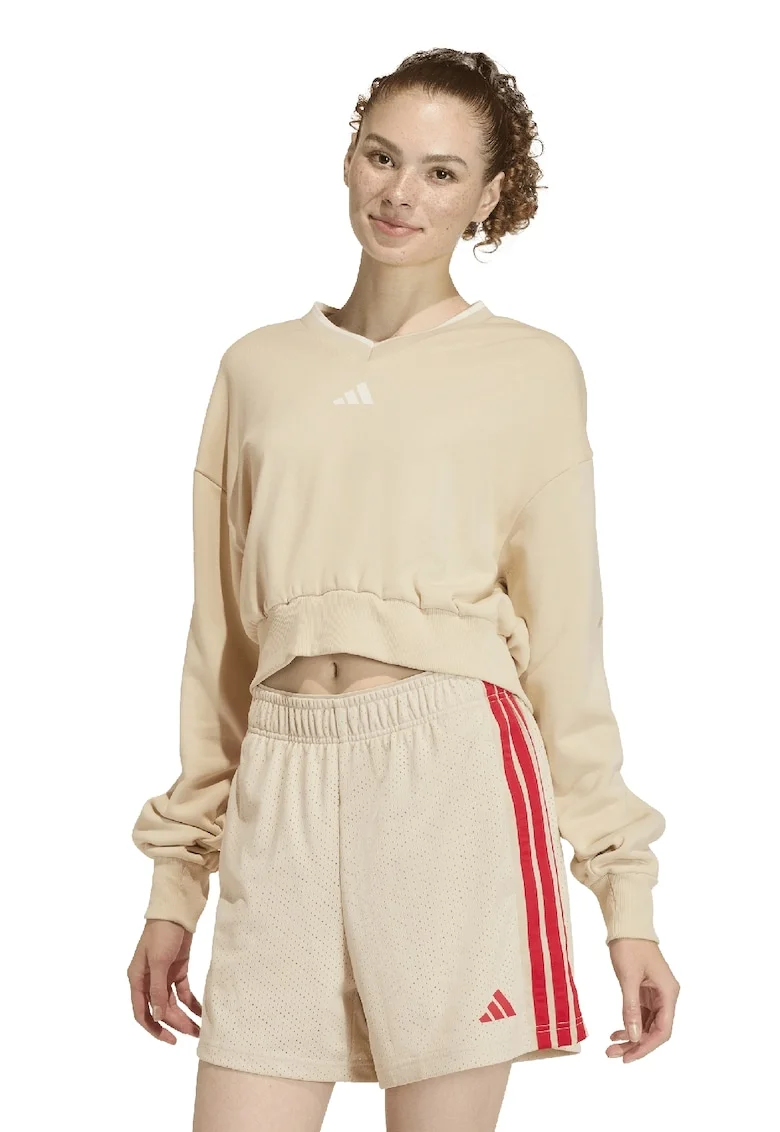 Bluza de trening cu croiala crop si decolteu in V Stadium, Bej
