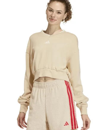Bluza de trening cu croiala crop si decolteu in V Stadium, Bej