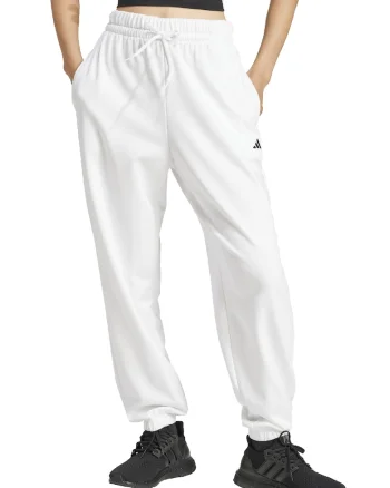 Pantaloni de trening cu snur in talie si croiala conica, Alb optic