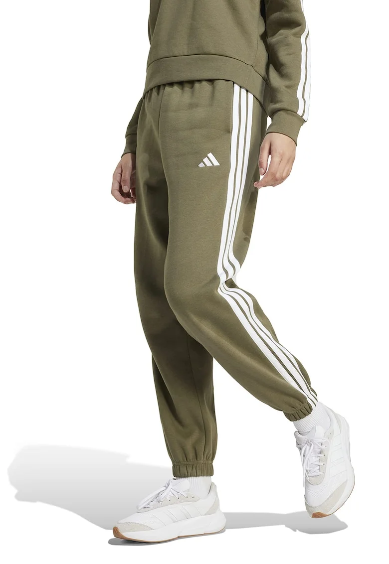 Pantaloni de trening cu talie inalta si snur de ajustare in talie, Alb/Verde masliniu
