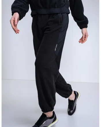 Pantaloni de trening cu talie medie si ajustabila, Negru