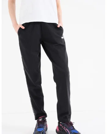 Pantaloni de trening cu benzi laterale cu logo Essentials, Negru/Alb murdar