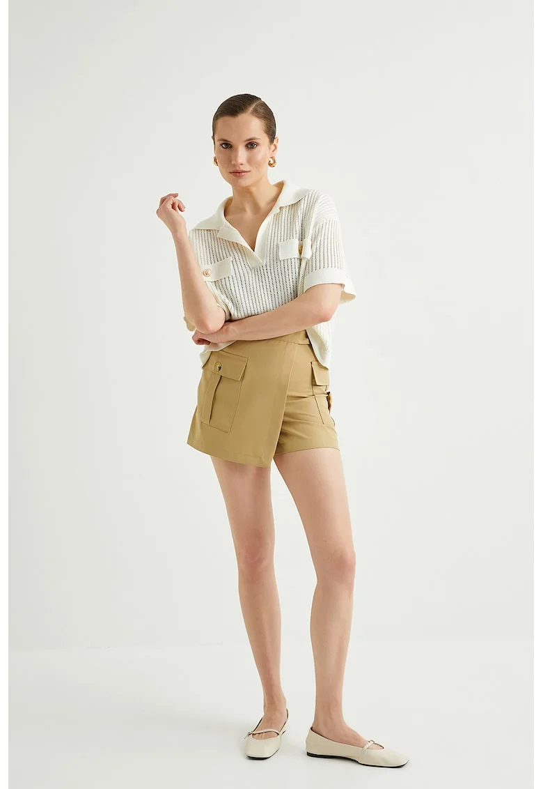 Fusta-pantalon cu buzunar cargo, Maro camel