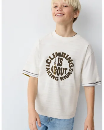 Tricou cu imprimeu si maneci cazute, Alb