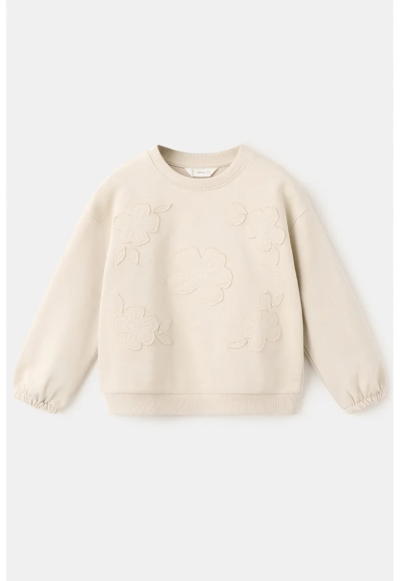 Bluza de trening cu aplicatii florale, Bej deschis