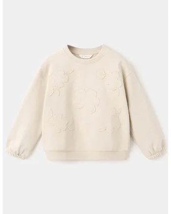 Bluza de trening cu aplicatii florale, Bej deschis
