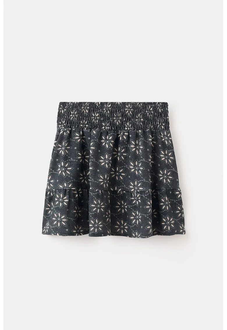 Fusta mini cu model floral, Bej/Bleumarin